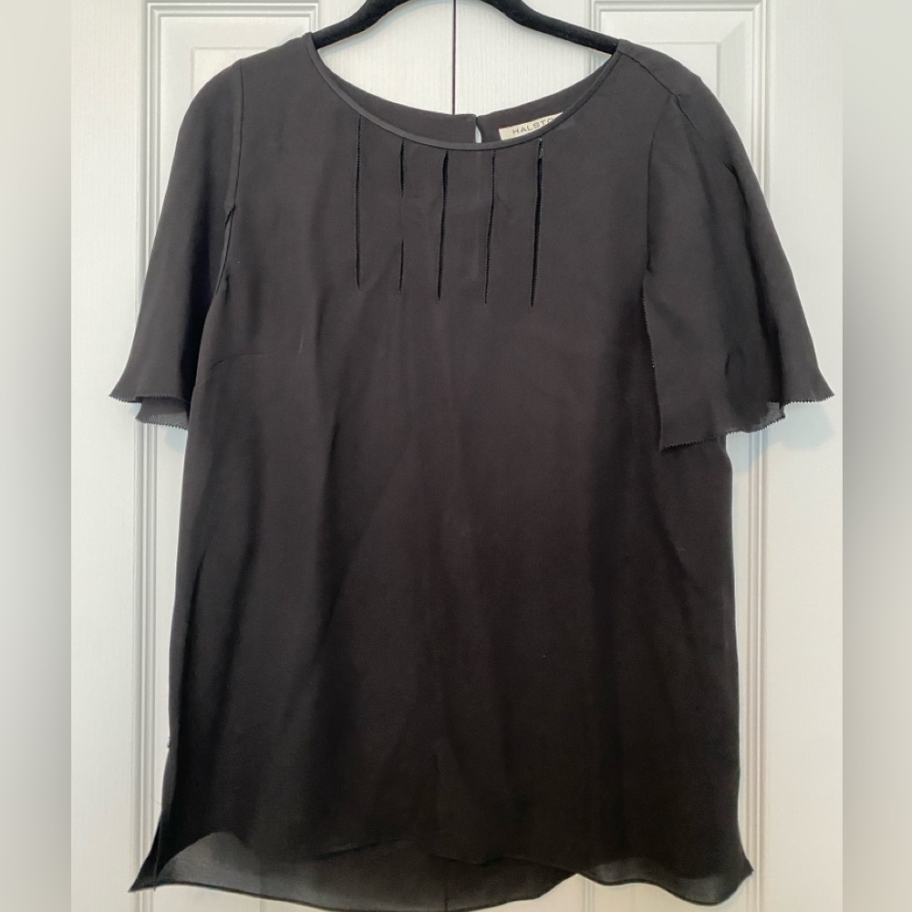 EUC Halston Heritage 100% Silk Cape Blouse